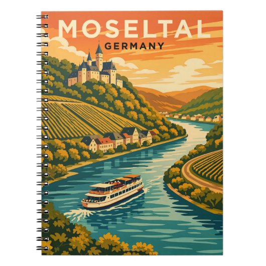 Mosel Germany Sunset Vintage Travel Art ノートブック (正面)