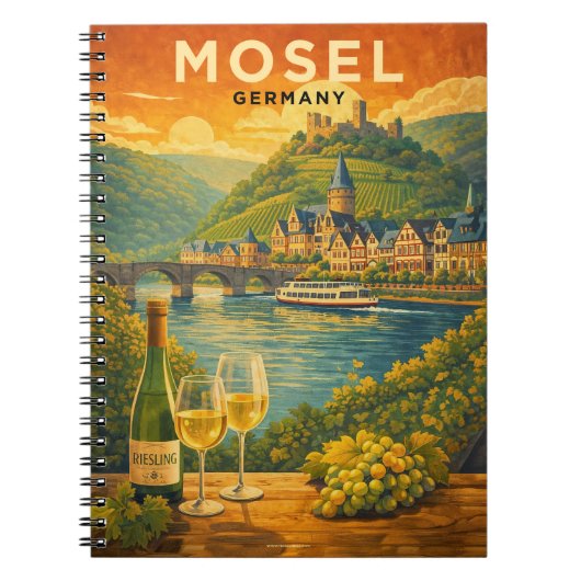 Mosel Germany Wine Region Vintage Travel Art ノートブック (正面)