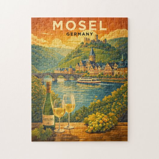 Mosel Wine Region Germany Vintage Travel Art ジグソーパズル (縦)