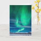 Mosfellsheiði上のオーロラBorealis カード (黄色い花)