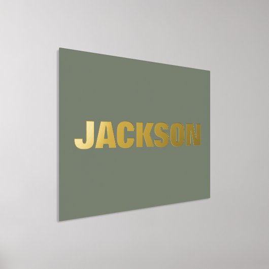 MOSSグリーン編集可能モダンなはっきりした文字金ゴールド 箔ポスター (レイダウン)