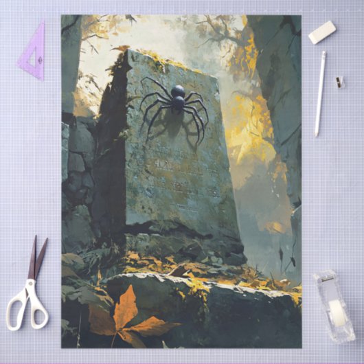 Moss-Covered Tombstone with Spider Decoupage 薄葉紙 (クラフト)