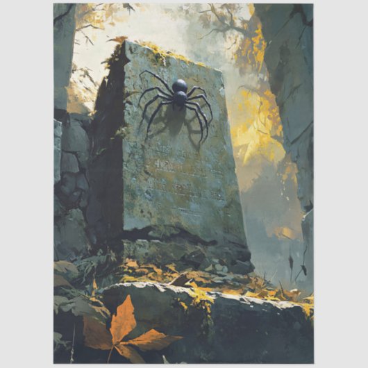 Moss-Covered Tombstone with Spider Decoupage 薄葉紙 (正面)