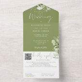 Moss GreenフローラモノグラムQRコード結婚ズ オールインワン招待状 (内側)