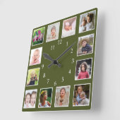 Moss Green 12 Photo Collage Personalized スクエア壁時計 (傾斜)