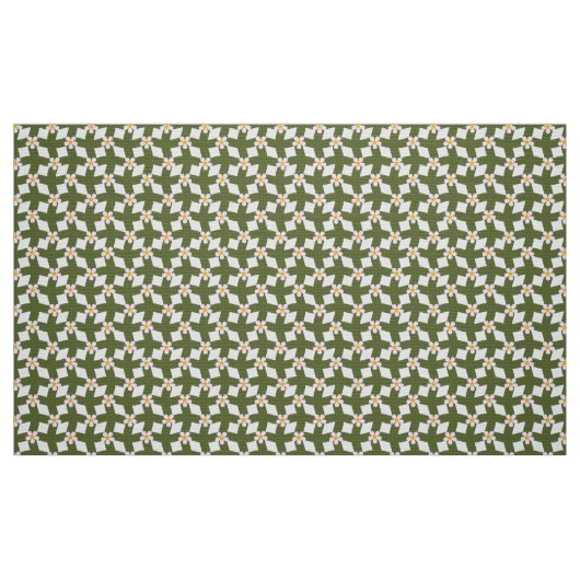 Moss Green Abstract Floral Grid Polyester Fabric ファブリック (ファットクォーター)