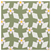 Moss Green Abstract Floral Grid Polyester Fabric ファブリック (クローズアップ)