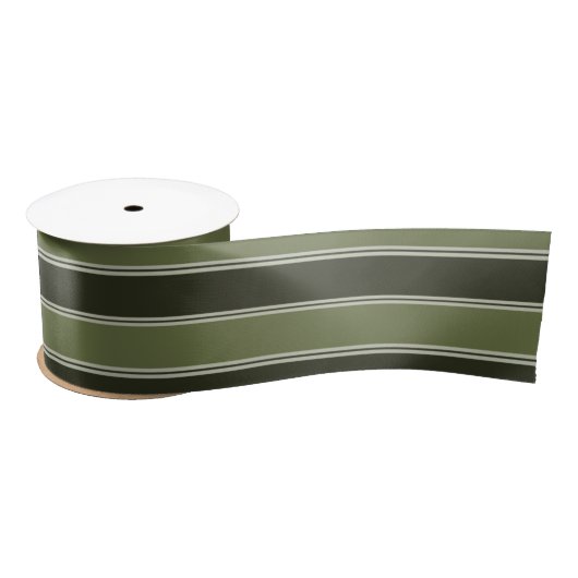 Moss Green Black Horizontal Lines Stripe Geometric サテンリボン (リール)