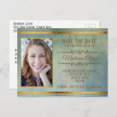 Moss Green、Blue、および金ゴールドグランジ写真の卒業 ポストカード (正面/裏面)