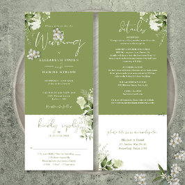 Moss Green Botanical Greenery All In One Wedding 招待状