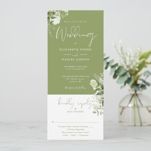 Moss Green Botanical Greenery All In One Wedding 招待状 (スタンド正面)