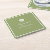 Moss Green Calligraphy Wedding Paper Coaster ペーパーコースター (アングル)