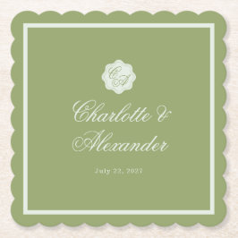 Moss Green Calligraphy Wedding Paper Coaster ペーパーコースター