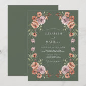 Moss Green Dusky Botanical Wedding 招待状 (正面/裏面)