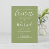 Moss Green Elegant Modern Script Photo Wedding 招待状 (スタンド正面)