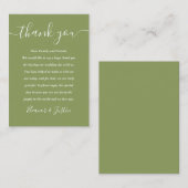Moss Green Elegant Modern Script Wedding Thank You プレイスカード (正面/裏面)