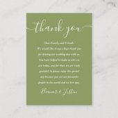 Moss Green Elegant Modern Script Wedding Thank You プレイスカード (正面)