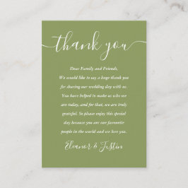 Moss Green Elegant Modern Script Wedding Thank You プレイスカード