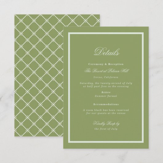 Moss Green Estate Wedding Details Card エンクロージャーカード (正面/裏面)