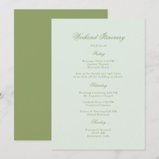 Moss Green Estate Wedding Itinerary Card 招待状 (正面/裏面)