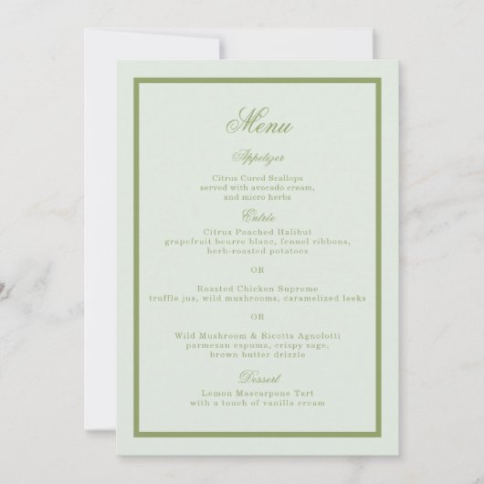 Moss Green Estate Wedding Menu Card 招待状 (正面)