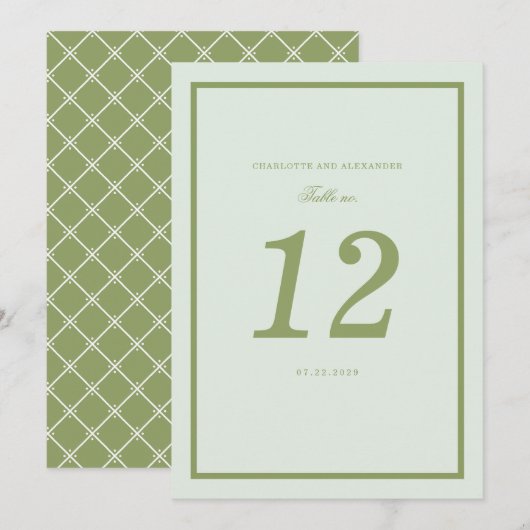 Moss Green Estate Wedding Table Number Card 招待状 (正面/裏面)