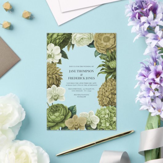 Moss Green, Fern Mist & Pale Pistachio Wedding アクリル招待状 (インサイチュ (ウェディング))