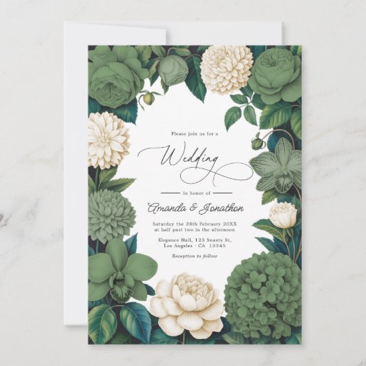 Moss Green, Fern Soft & Antique Cream Wedding 招待状 (正面)