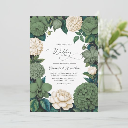 Moss Green, Fern Soft & Antique Cream Wedding 招待状 (スタンド正面)