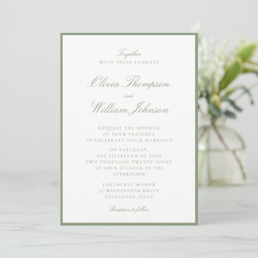 Moss Green Framed Wedding Invitation 招待状 (スタンド正面)