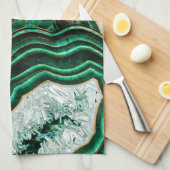 Moss Green Geode and Crystals Digital Art キッチンタオル (四つ折り)