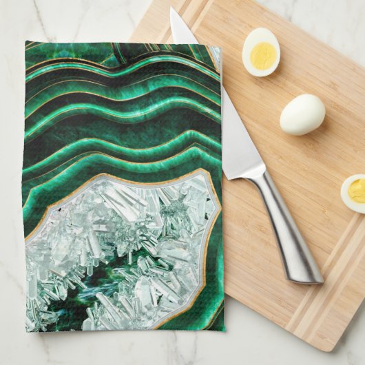 Moss Green Geode and Crystals Digital Art キッチンタオル (四つ折り)