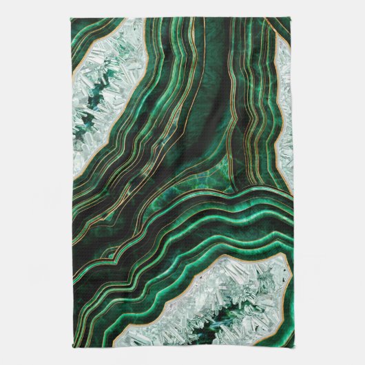 Moss Green Geode and Crystals Digital Art キッチンタオル (縦)
