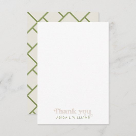 Moss Green Geometric Baby Shower 空白の Thank You サンキューカード (正面/裏面)