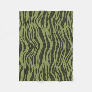 Moss Green Glamorous Tiger Stripes Animal Print フリースブランケット
