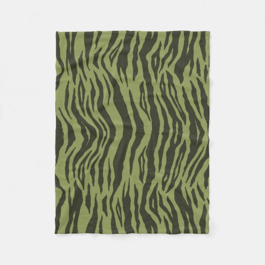 Moss Green Glamorous Tiger Stripes Animal Print フリースブランケット (正面)