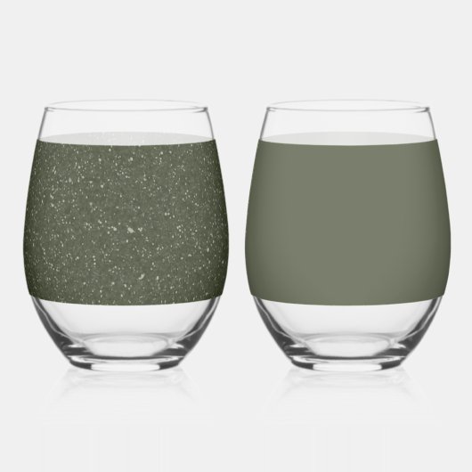 Moss Green Mixed Texture Glass Set – カスタマイズ可能 ステムなしワイングラス (正面)