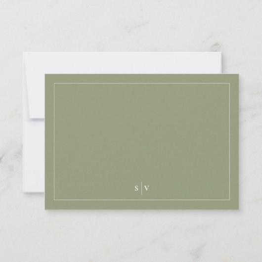 Moss Green Monogram Classic Wedding 出欠カード (裏面)