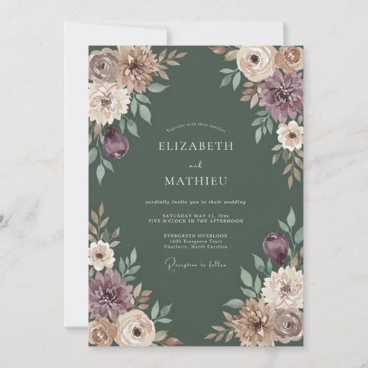 Moss Green Moody Autumnal Wedding 招待状 (正面)