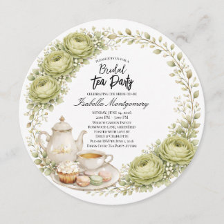 Moss Green Palette Tea Party Bridal Shower 招待状