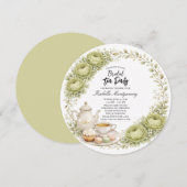 Moss Green Palette Tea Party Bridal Shower 招待状 (正面/裏面)