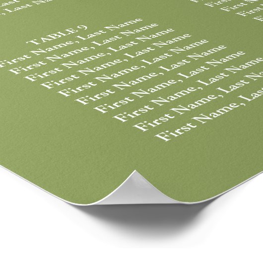 Moss Green Signature Script Wedding Seating Chart ポスター (角)