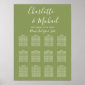 Moss Green Signature Script Wedding Seating Chart ポスター (正面)
