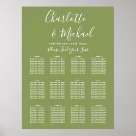 Moss Green Signature Script Wedding Seating Chart ポスター