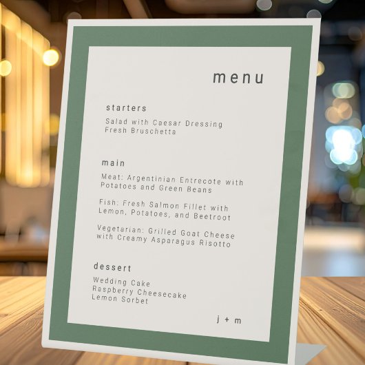 Moss Green wedding menu Pedestal Sign 台座サイン
