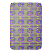 Moss Green with Purple Flowers Bath Mat バスマット (正面縦)