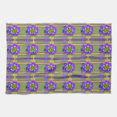 Moss Green with Purple Flowers Kitchen Towels キッチンタオル (横)