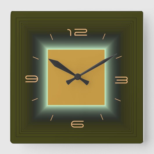Moss Green/Yellow Orange>ウォールクロック スクエア壁時計 (正面)