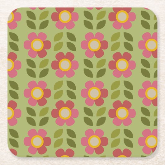 MOSSY開花-モダンフローラ紙コースター スクエアペーパーコースター (正面)