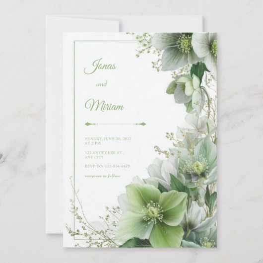 Mossy Sage Hellebore Botanical Frame Wedding 招待状 (正面)